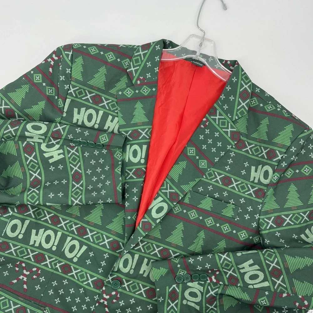 Ugly Christmas Blazer Men's XXL Green Holiday Suit Jacket Ho Ho Candy Cane Retro